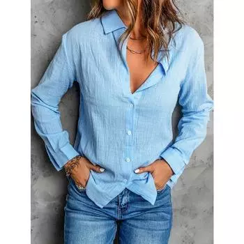 Элегантная женская рубашка свободного покроя с длинным рукавом с лацканами, однотонная повседневная хлопковая льняная блузка больших размеров M чёрный