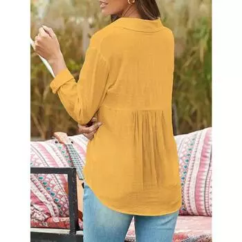 Элегантная женская рубашка свободного покроя с длинным рукавом с лацканами, однотонная повседневная хлопковая льняная блузка больших размеров L чёрный