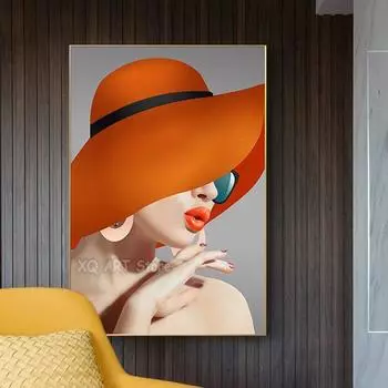 Элегантная женская шляпа, холст, картина, абстрактные фигуры, постеры, HD принты, настенные HD картинки, декоративные для гостиной, дома, безрамные подарки 21x30cm No Framed