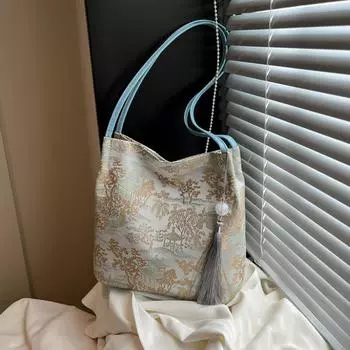 Элегантная женская сумка через плечо в китайском стиле, легкая, из полиэстера, вышитая бамбуковая магнитная сумка для путешествий и фотосъемки