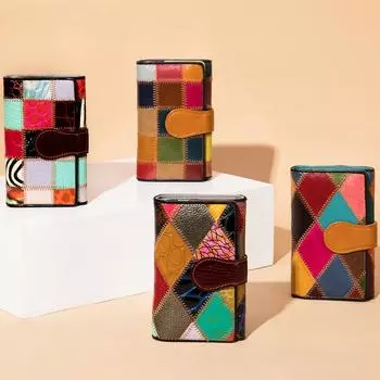 Элегантная женская сумка ручной работы из натуральной кожи, короткий кошелек, цветной кошелек для монет, зажим для денег из коровьей кожи с несколькими отделениями для карт