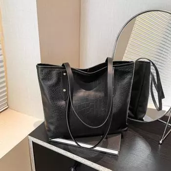 Элегантная женская сумка-тоут для поездок на работу, большая вместимость, модный дизайн с крокодиловым узором, однотонная простая сумка через плечо коричневый