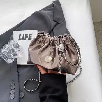 Элегантная женская сумка-ведро через плечо, мини-сумка из искусственной кожи с цепочкой, женская сумочка с оборками, модные дамские сумки-кошельки для покупок