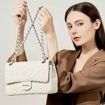 Элегантная женская сумка Xiangfeng Camellia Diamond: Фактурная, модная сумка через плечо из козьей кожи с высокой цепочкой серый