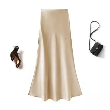 Элегантная женская юбка-рыбий хвост из атласа с высокой талией — облегающая, средней длины для лета M шампанского
