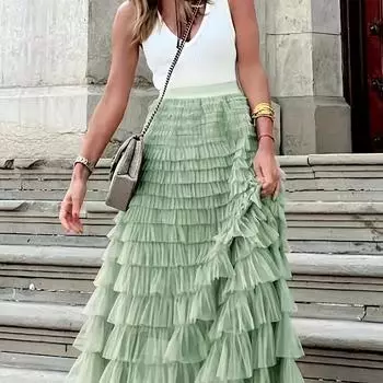 Элегантная женская юбка с высокой талией в стиле бохо — прочная, удобная посадка с шикарным сетчатым слоем и контрастным кружевом, идеально подходит для весны/лета. M розы красного