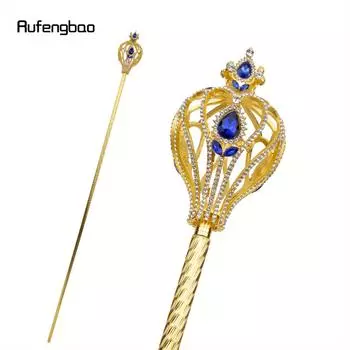 Элегантная золотая волшебная палочка Руфэнбао со стразами королевского синего цвета — идеально подходит для косплея, Хэллоуина, сцены и фотореквизита