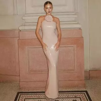 Элегантное абрикосово-белое облегающее вечернее платье с халтер-воротом для женщин 2024 года Extra Small белый