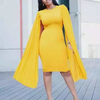 Элегантное африканское OL длинное плиссированное платье с рукавами Small