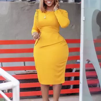 Элегантное африканское женское офисное платье - коллекция осень/зима 2023 XXXL белый