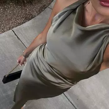 Элегантное атласное плиссированное макси-платье для женщин, облегающее, с круглым вырезом, без рукавов, на бедрах, женское вечернее платье, летнее, шикарное женское платье XS чай зеленый