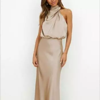 Элегантное атласное вечернее платье без рукавов весна/лето 2023 года — европейский и американский стиль Small