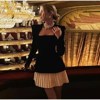 Элегантное бархатное мини-платье с высокой талией, модное женское платье с квадратным вырезом и длинными рукавами, весна-осень, леди, новая шикарная праздничная одежда S красный/белый