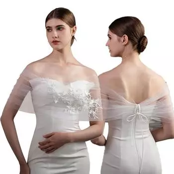 Элегантное белое тюлевое кружевное платье с аппликацией, 1 шт., свадебная шаль в винтажном стиле, свадебные аксессуары белый