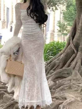 Элегантное цельное платье макси на шнуровке, женское лоскутное платье с длинным рукавом, сексуальное клубное вечернее платье, женские однотонные модные дизайнерские платья, новинка S бежевый