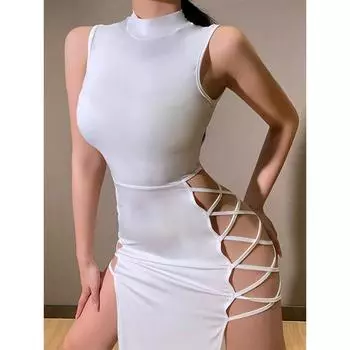 Элегантное черное бандажное сексуальное платье без рукавов для женщин, Клубные вечерние платья-майки с открытой спиной, облегающие модные летние платья S белый