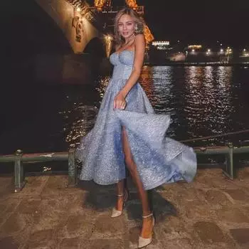 Элегантное длинное бальное платье 2025 года, новое весеннее платье-труба с блестками, вечернее платье, банкетный темперамент, тонкое платье для женщин S синий