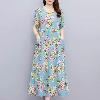 Элегантное длинное платье больших размеров для женщин, свободные женские платья среднего возраста, мягкие летние платья с цветочным принтом XL