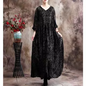 Элегантное длинное платье для мам на лето, цветочное макси-платье, которое улучшит ваш образ и индивидуальный стиль L чёрный