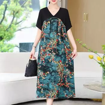 Элегантное длинное платье для женщин больших размеров, повседневное свободное винтажное платье с короткими рукавами для женщин, летняя одежда XL
