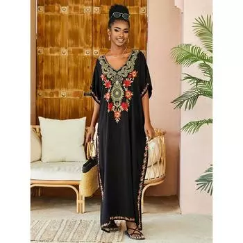 Элегантное длинное платье макси с V-образным вырезом, бохо-платье для отдыха на весну и лето, женская одежда One-size белый