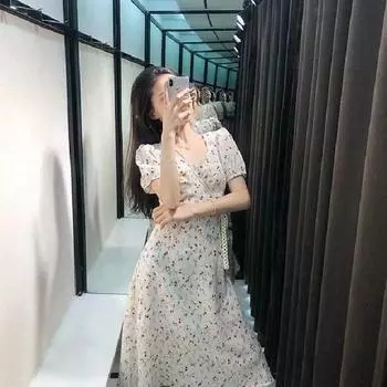 Элегантное длинное платье с цветочным принтом в стиле ретро 2022 года — стиль «французская первая любовь» S цветочный