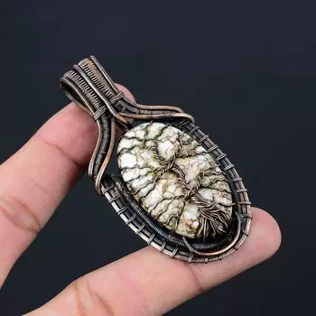 Элегантное Древо жизни, дикая лошадь, драгоценный камень, чистая медная проволока, обернутая подвеской ручной работы, ювелирные изделия 2.95 Inches белый