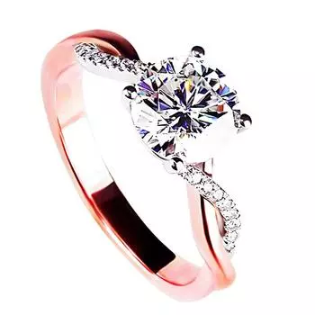Элегантное двухцветное кольцо с имитацией муассанита, розовое золото, белое золото, с покрытием из циркона, кольцо с четырьмя зубцами, витая рука Resizable