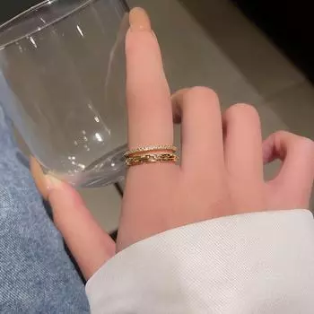 Элегантное двухслойное циркониевое разомкнутое регулируемое кольцо для женщин Adjustable opening золотой