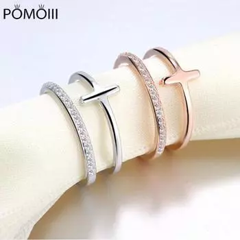 Элегантное двухслойное кольцо с цирконием и крестом для женщин, индивидуальное обручальное украшение для пальца S-R317 Resizable розового золота