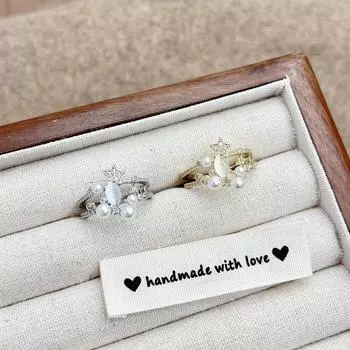 «Элегантное двухслойное кольцо со звездчатым жемчугом и цирконием для женщин – роскошный, уникальный дизайн для указательного пальца» Galaxy Pearl Cat s Eye серебряный