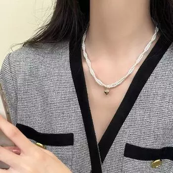 Элегантное двухслойное колье-колье с подвеской из искусственного жемчуга в форме сердца, женское ожерелье белый