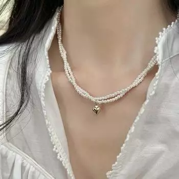 Элегантное двухслойное колье-колье с подвеской в виде сердца из искусственного жемчуга, женское ожерелье, регулируемое ожерелье на ключице белый