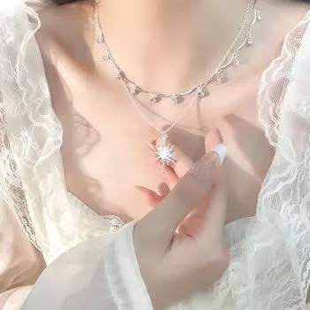 Элегантное двухслойное ожерелье с подвеской в виде звезды и кисточками - изысканный легкий роскошный дизайн для женщин N0744; 41cm (inclusive) - 50cm (inclusive); 20g