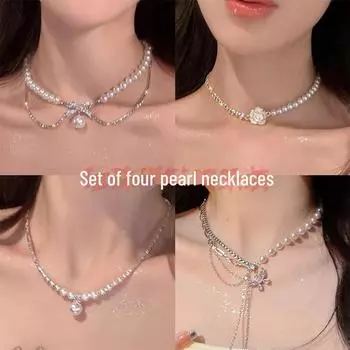 Элегантное двухслойное жемчужное ожерелье-бантик - Романтичный легкий роскошный женский комплект украшений на ключицу