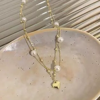 Элегантное двухслойное жемчужное ожерелье с кулоном в виде сердца для женщин, чокер с подвесками, свадебные украшения, подарок на вечеринку для девочек