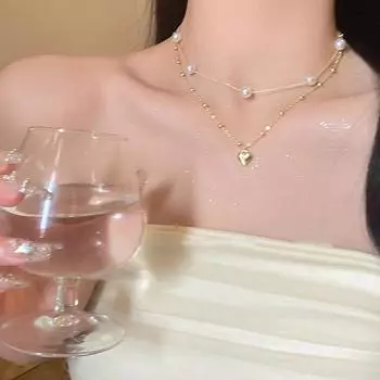 Элегантное двухслойное жемчужное ожерелье с кулоном в виде сердца для женщин, чокер с подвесками, свадебные украшения, подарок на вечеринку для девочек