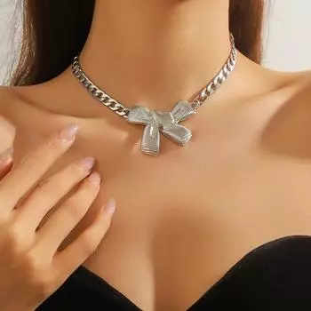 Элегантное европейское и американское ожерелье с подвеской в виде банта золотой