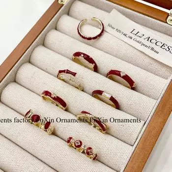 Элегантное французское ретро-кольцо с красной глазурью белого цвета — универсальный и простой дизайн для женщин