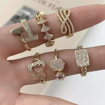 Элегантное геометрическое кольцо с бриллиантовой буквой для женщин Fan-shaped ring