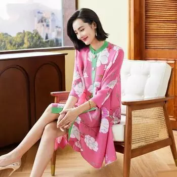 Элегантное и элегантное платье с цветочным принтом, новые осенние женские свободные блузки высокого класса, платья M розовый