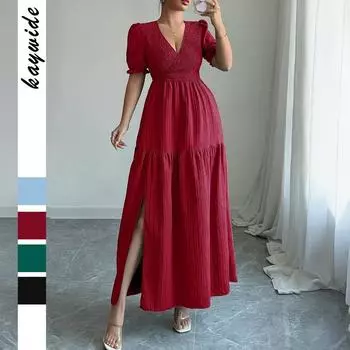 Элегантное и изысканное женское платье с глубоким V-образным вырезом на весну и лето S трава зеленый