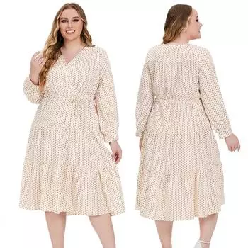 Элегантное и красивое платье больших размеров с длинными рукавами, идеально подходящее для весенних случаев XL бежевый