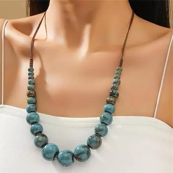 Элегантное и сексуальное керамическое ожерелье Ins - ручная работа в винтажном стиле - идеально подходит для повседневной носки синий