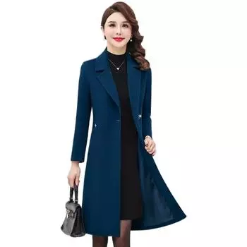 Элегантное и теплое шерстяное пальто длиной до колена для женщин, модное пальто на одной пуговице XL синий