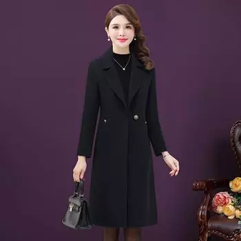 Элегантное и теплое шерстяное пальто длиной до колена для женщин, модное пальто на одной пуговице XL синий