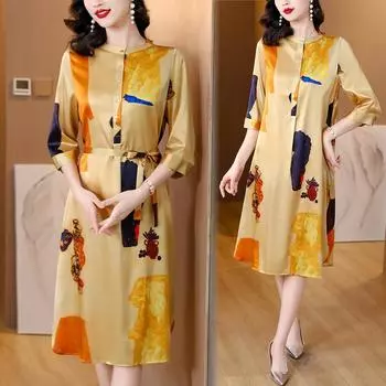 Элегантное и удобное платье с цветочным принтом и круглым вырезом больших размеров L