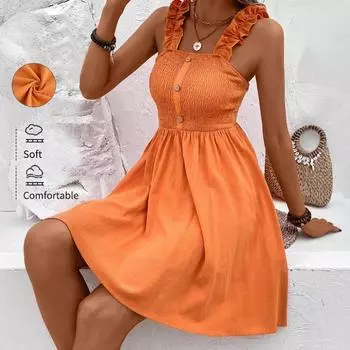 Элегантное и универсальное короткое платье с бретелью через шею для женщин на весну и лето. S оранжевый