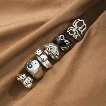 Элегантное и универсальное модное ретро кольцо-паук Тай Чи, простое кольцо из 6 предметов, популярные женские украшения