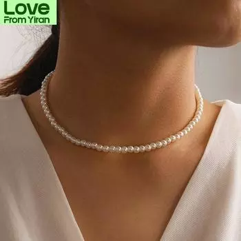 Элегантное имитация большого жемчужного колье-чокер, ювелирные изделия в винтажном стиле, симпатичное ожерелье из бисера, корейские модные аксессуары оптом Other